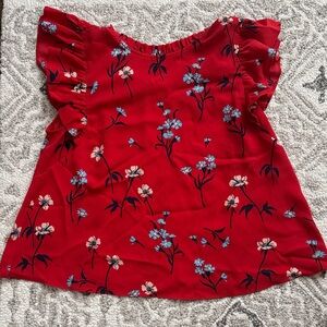 Red Zara Floral Ruffle Sleeve Women's Top